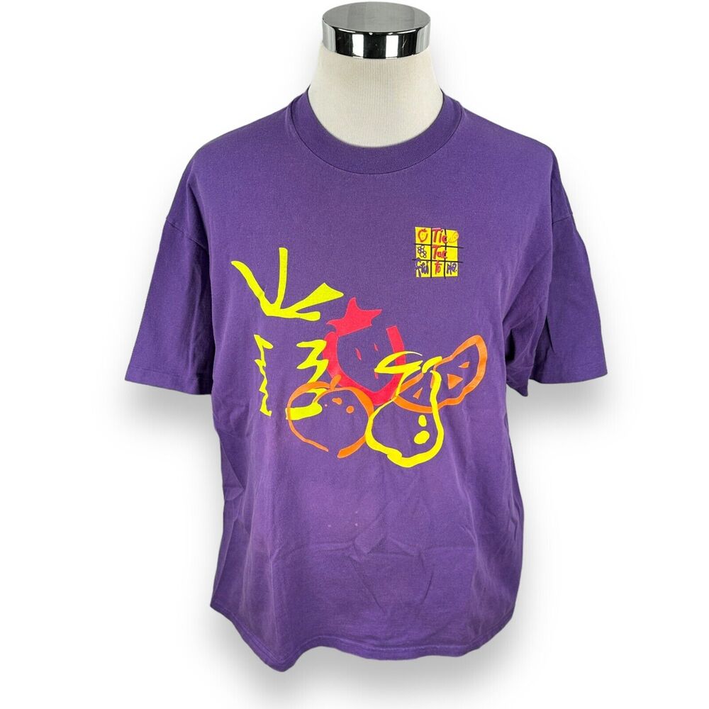 Vintage Frutopia Tic Tac Toe T-Shirt Mens XL Purple Crew Neck Graphic 90s Cotton